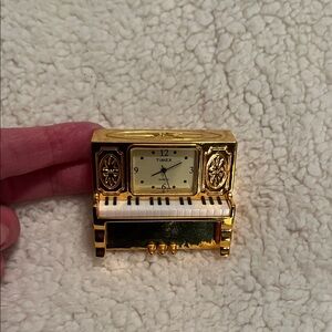 Timex Gold and White Piano Miniature Clock